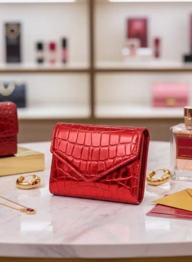 زوبا محفظة نسائية فاخرة بنقشة جلد التمساح – تصميم ميني أنيق وصغير الحجم بفتحات متعددة للكروت وجيب للنقود الورقية والعملات المعدنية – خامة جلد متينة لامعة وسهلة الحمل داخل أي شنطة – تنظيم مثالي وراحة يومية في محفظة واحدة مدمجة وعصرية - لون احمر - Image 2